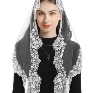 Bozidol Church Veil Triangular Mantilla - Cross Chalice Embroidered Vintage Catholic Mass Veil for Women