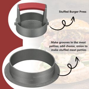 PIQUEBAR Burger Press Patty Maker 3 in 1 Stuffed Heavy Duty Hamburger Patty Maker Adjustable Burger Mold 1/2 1/3 1/4 lb Non-Stick with 100 Patty Papers