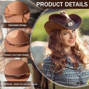 Lyrow 12Pcs Hat Bands for Cowboy Hat Leather Turquoise Beaded Hat Bands Ethnic Western Rural Hat Belts for Women Men Cowgirl (Classic)