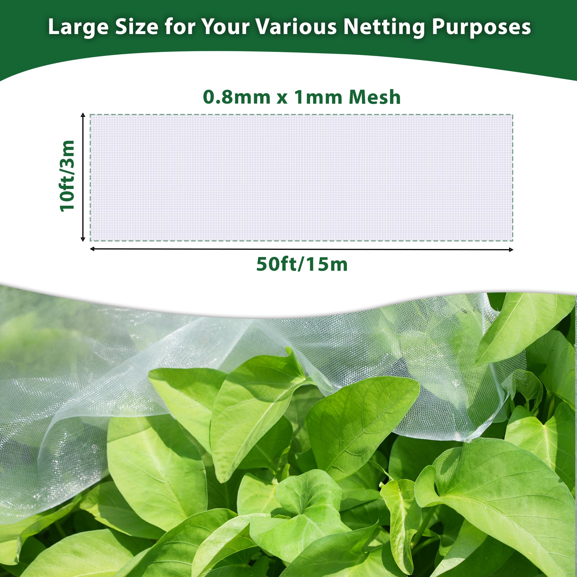 10 * 50FT Thicker Ultra Fine Garden Mesh Netting Pest Barrier, Plant Covers for Outdoor Patio Greenhouse Vegetables Fruit Flower Garden Protection, Row Covers Fabric Screen Insect Bug Bird Netting