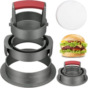 piquebar burger press patty maker 3 in 1 stuffed heavy duty hamburger patty maker adjustable burger mold 1/2 1/3 1/4 lb non-stick with 100 patty papers