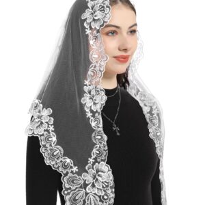 Bozidol Church Veil Triangular Mantilla - Cross Chalice Embroidered Vintage Catholic Mass Veil for Women