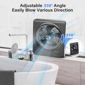 ASKPULION 10" Portable Table Fan, 210° Pivoting Quiet Air Circulator, 4 Adjustable Speeds with Strong Airflow & 8HRS Timer, Rechargeable Box Fan for Bathroom Bedroom Kitchen Office and Outdoor