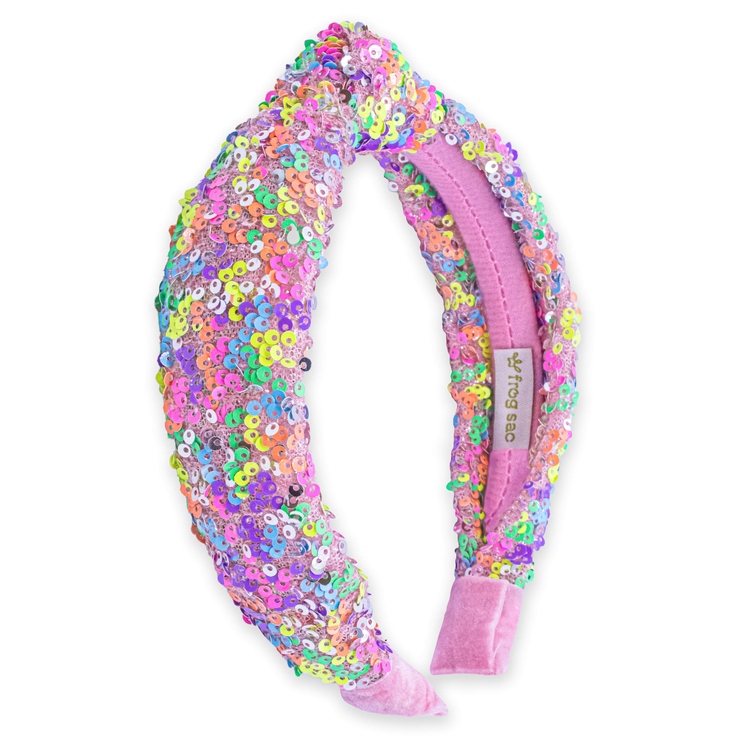 FROG SAC Sequin Knot Headband for Girls, Rainbow Knotted Hair Bands Accessories for Kids, Sparkly Iridescent Little Girl Headbands, Cute Sequined Hairbands for Tweens Back to School