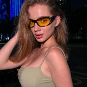 LVIOE Night Vision Pro Driving Glasses for Women Oval Anti Glare Polarized Astigmatism Yellow Glasses for Night Driving N010