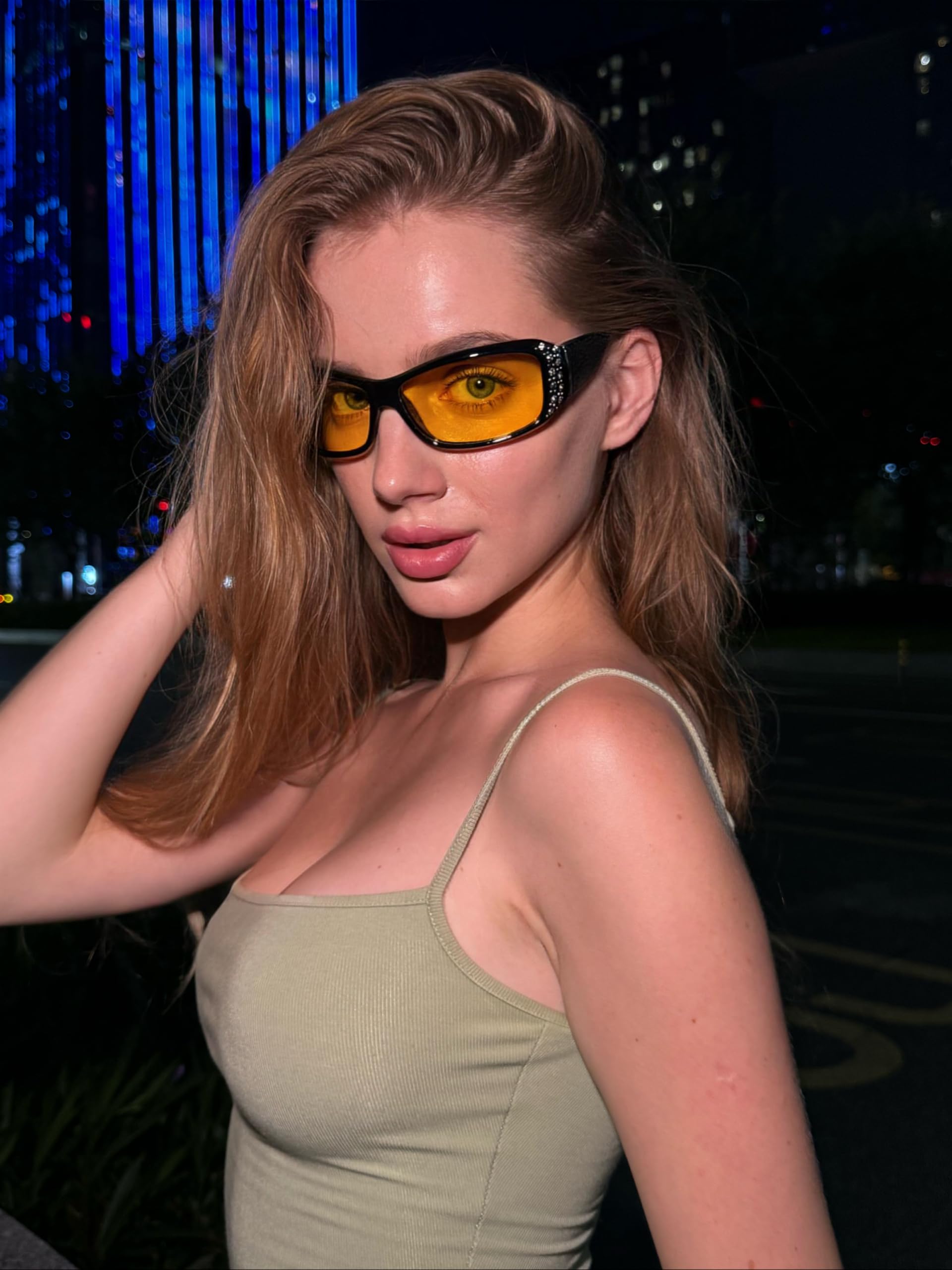 LVIOE Night Vision Pro Driving Glasses for Women Oval Anti Glare Polarized Astigmatism Yellow Glasses for Night Driving N010