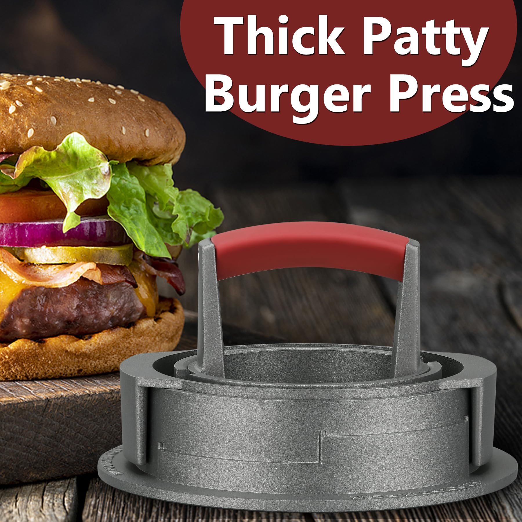 PIQUEBAR Burger Press Patty Maker 3 in 1 Stuffed Heavy Duty Hamburger Patty Maker Adjustable Burger Mold 1/2 1/3 1/4 lb Non-Stick with 100 Patty Papers