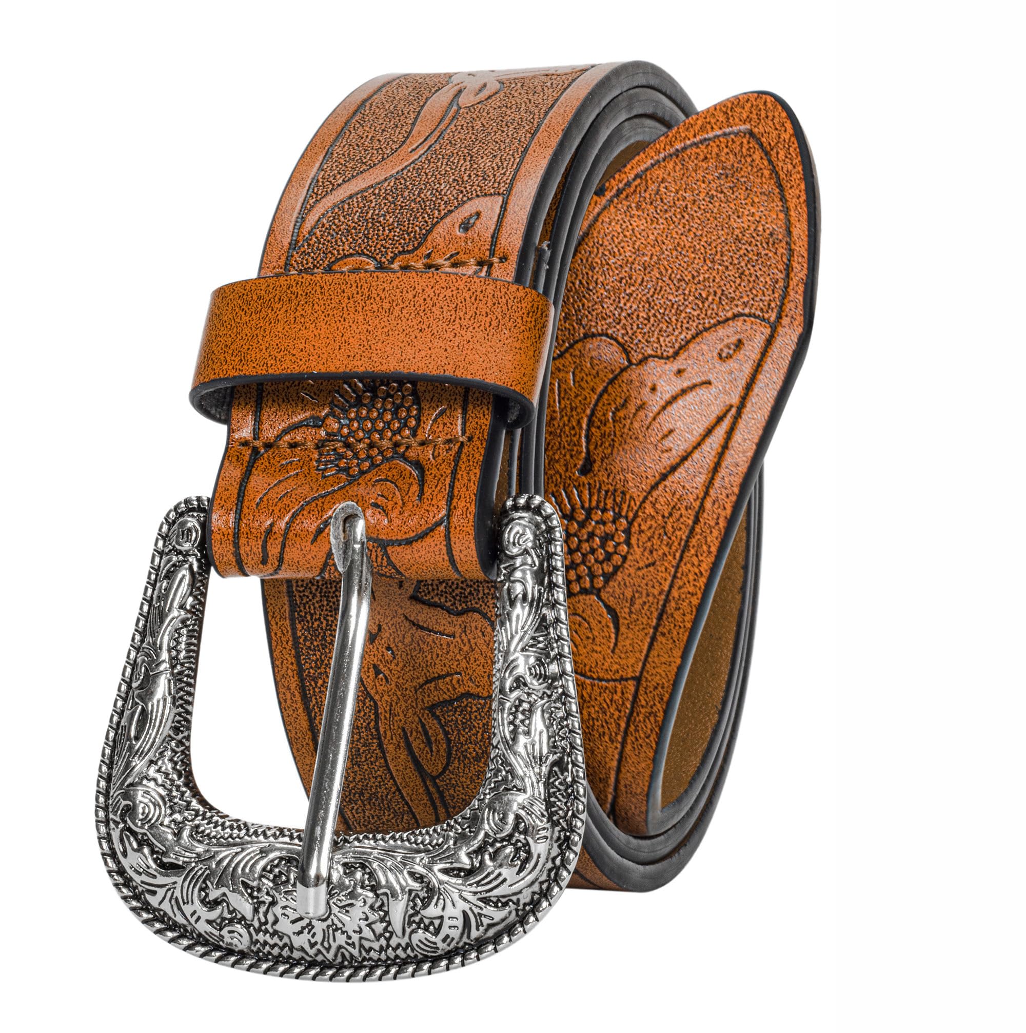 UTOWO Adjustable Vintage Western-Belts for Women Men - Engraved Buckle Cowgirl-Cowboy-Belt for Jeans fit 28-38" waist