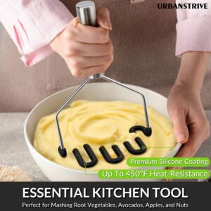 Urbanstrive Non-Scratch Silicone Potato Masher Kitchen Tool, Potatoes Masher Potato Masher Stainless Steel Wrapped In Premium Silicone, Potato Smasher, Black