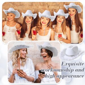 Unittype 12 Pcs Feather Sequin Cowgirl Hat for Women Party Birthday Halloween Western Costume Role Playing (White)