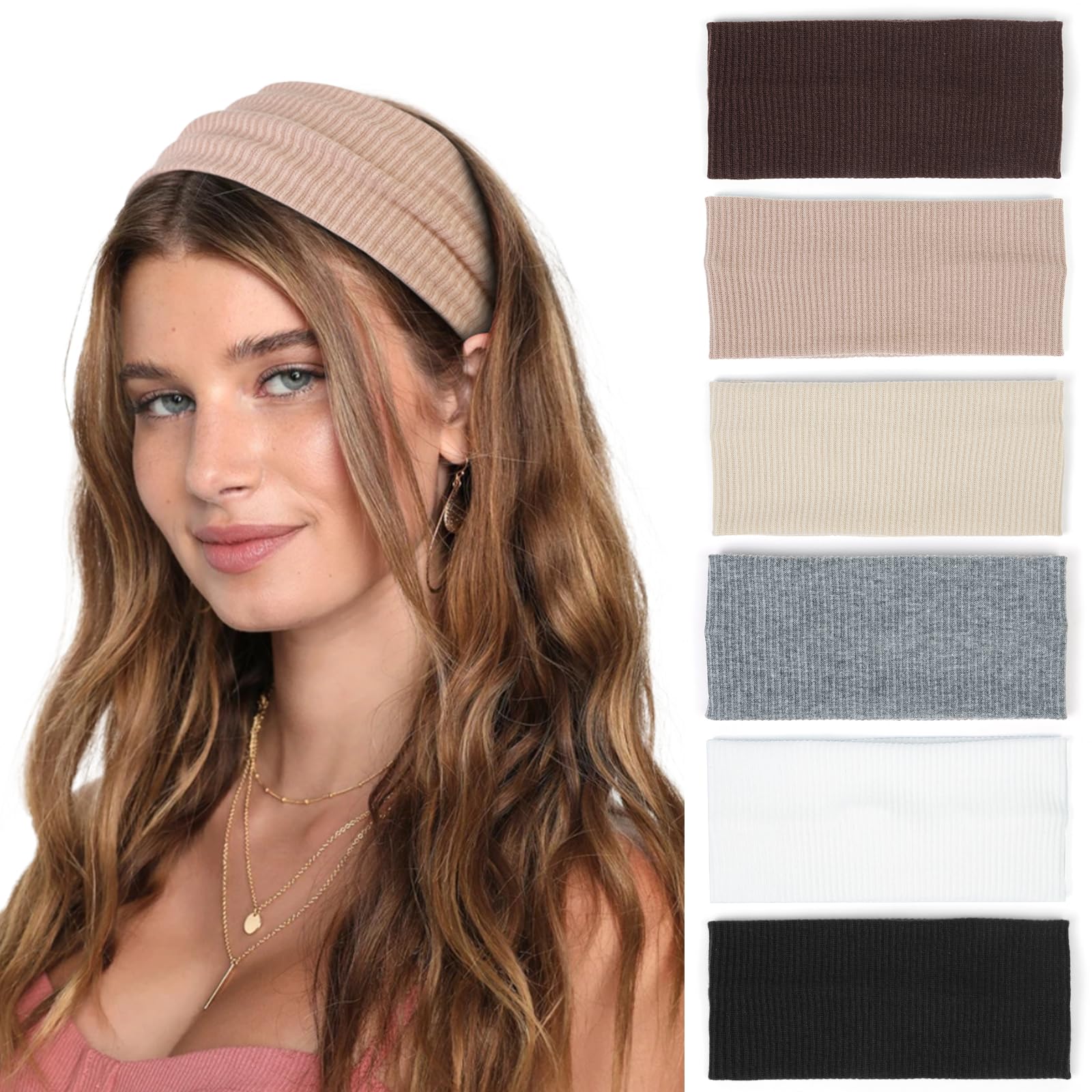 Headbands for Women Wide Non Slip Boho Head Bands Soft Elastic Thick Hairbands Fashion Workout Yoga Hair Accessories, 6 Pack