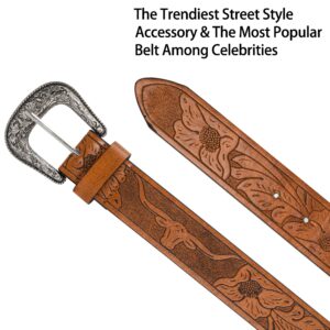 UTOWO Adjustable Vintage Western-Belts for Women Men - Engraved Buckle Cowgirl-Cowboy-Belt for Jeans fit 28-38" waist