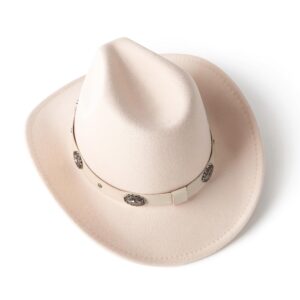 Lisianthus Cowboy Cowgirl Hats for Women & Men Felt Western Outdoor Hat Wide Brim Milky Way Beige