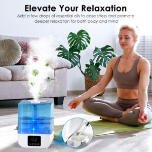 Humidifiers for Bedroom, 5L Cool Mist Humidifier Large Room, Up to 50 Hours, Ultra Quiet Under 30 dB, 7 Color Light, Timer, Essential Oil Diffuser, Top Fill Air Humidifiers for Baby, Plants