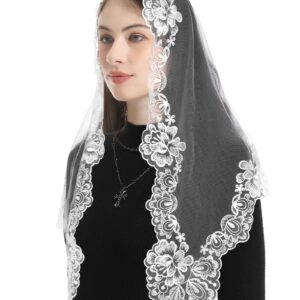 Bozidol Church Veil Triangular Mantilla - Cross Chalice Embroidered Vintage Catholic Mass Veil for Women