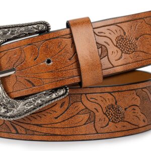 UTOWO Adjustable Vintage Western-Belts for Women Men - Engraved Buckle Cowgirl-Cowboy-Belt for Jeans fit 28-38" waist