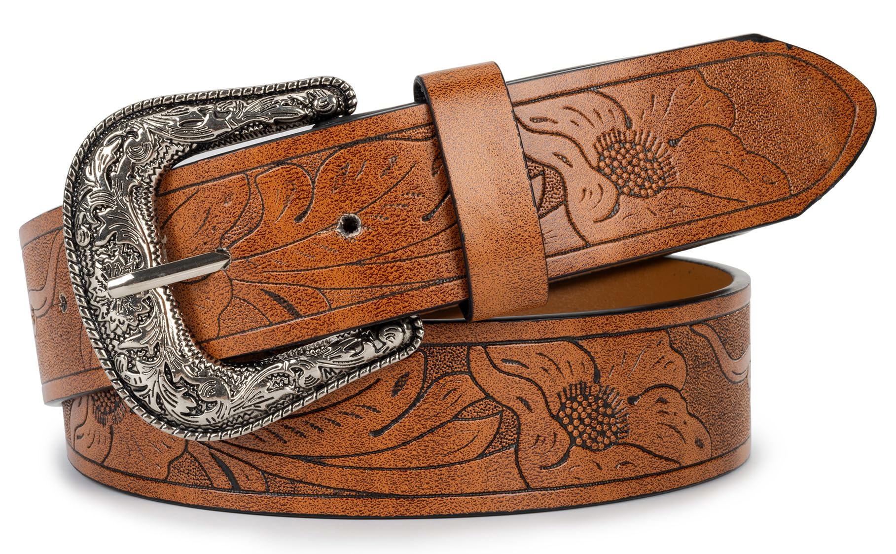 UTOWO Adjustable Vintage Western-Belts for Women Men - Engraved Buckle Cowgirl-Cowboy-Belt for Jeans fit 28-38" waist