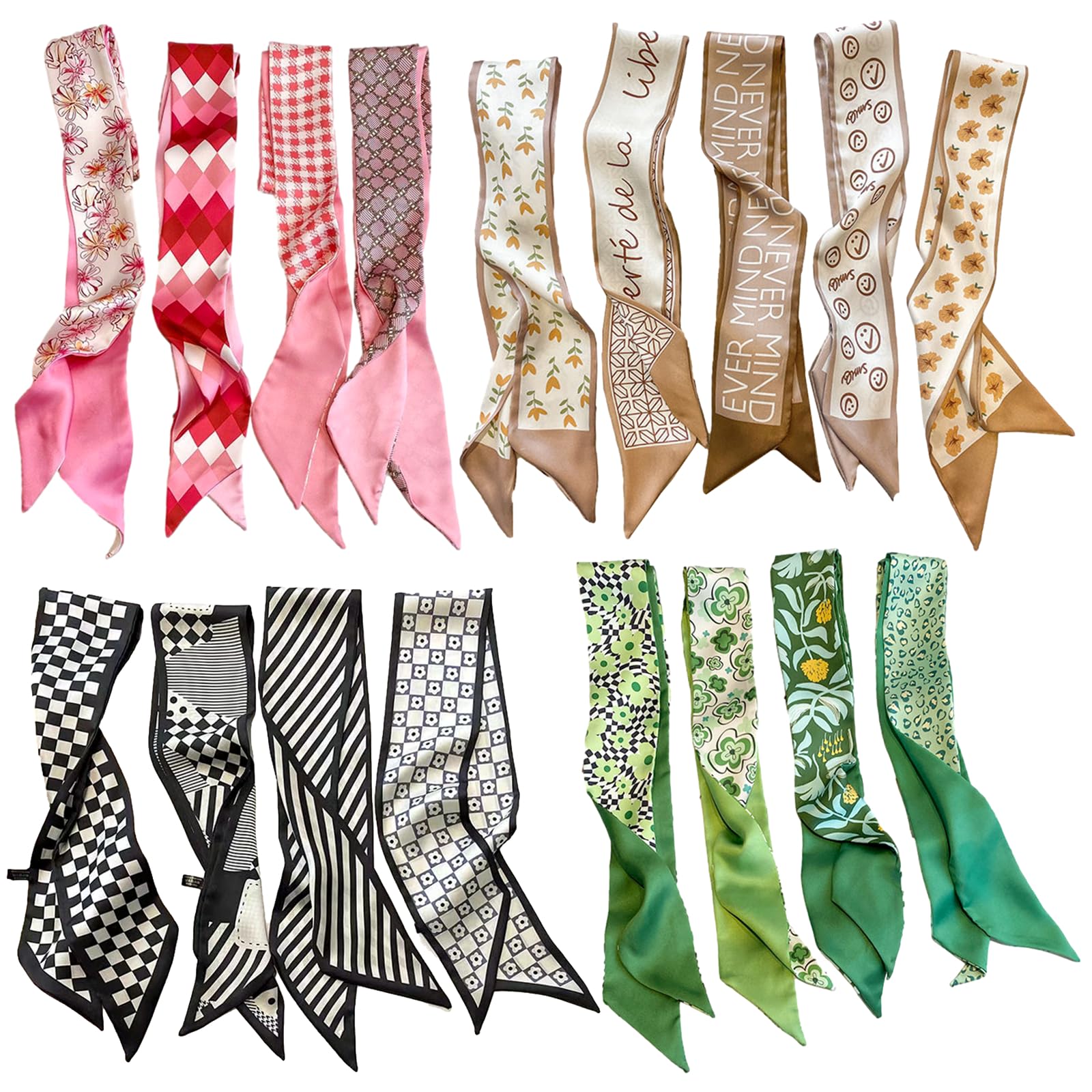 QTMY 17 Pack Purse Scarf for Bags Silk Head Scarf for Hair Handbag Women Scarfs Band Hair Neck Scarves Fashion Gifts (1)