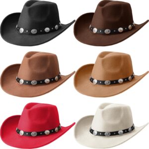 hercicy 6 pcs felt cowboy hat bulk fall western wide brim hat for burning rodeo belt buckle panama hat for men women cowgirl(retro style)