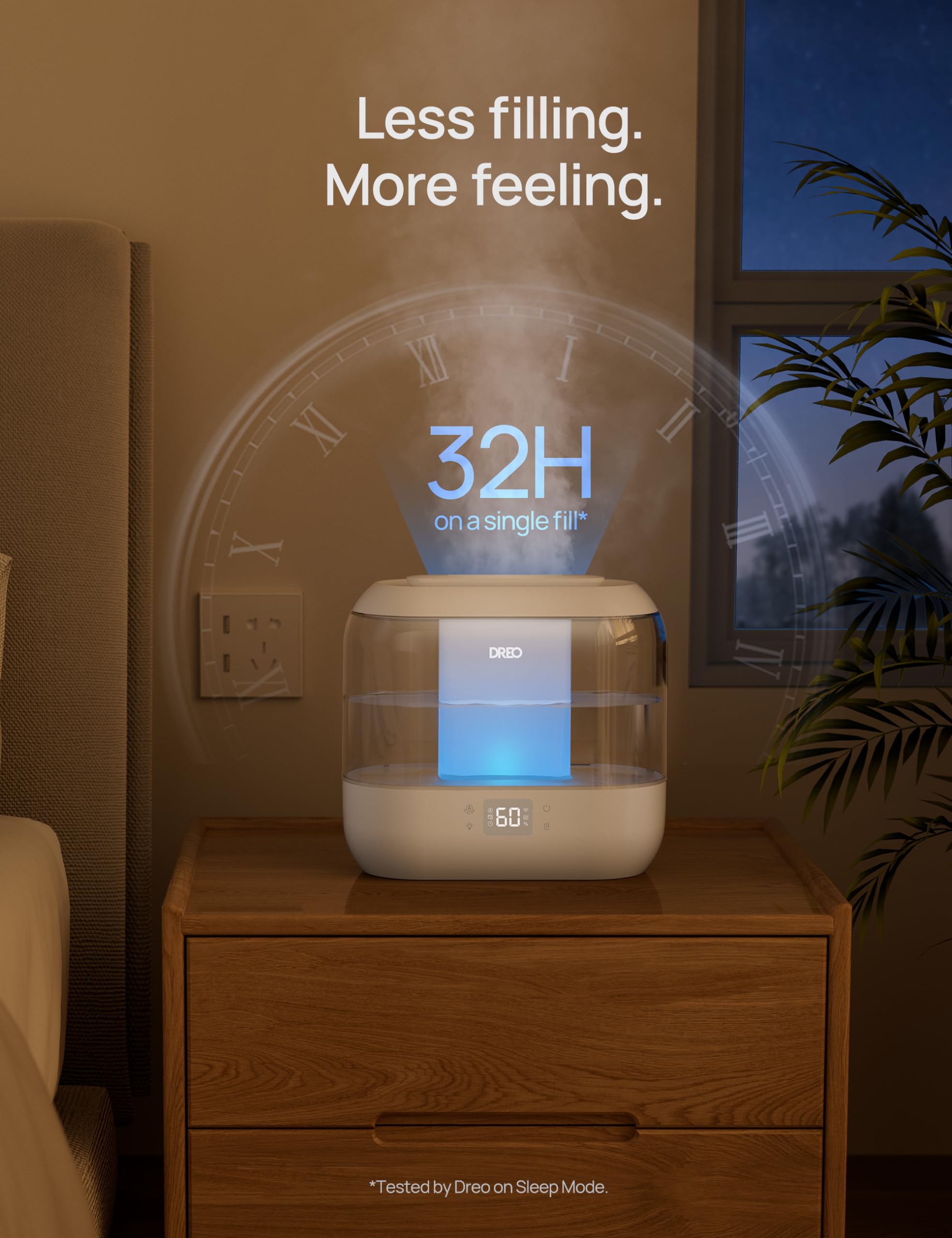 Dreo Smart Humidifier, Cool Mist Humidifiers for Bedroom, Quiet 4L Top Fill Ultrasonic Humidifiers for Home Office Plant & Baby with Nightlight, LED Display, 32H Runtime, APP/Voice Control, HM311S