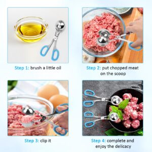 Meatball Maker, AHIER 2PCS None-stick Meatball Scoop Ball Maker with Detachable Anti-Slip Handles, Stainless Steel Meat Baller Cake Pop Scoop for Kitchen (1.38"&1.78")