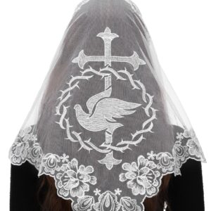 Bozidol Church Veil Triangular Mantilla - Cross Chalice Embroidered Vintage Catholic Mass Veil for Women