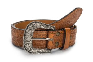 nocihah retro-western-leather-belts for women and men - fashion cowgirl cowboy waist-belt engrave flower buckle-belt for jeans pants dresses (waist for 29"-39")