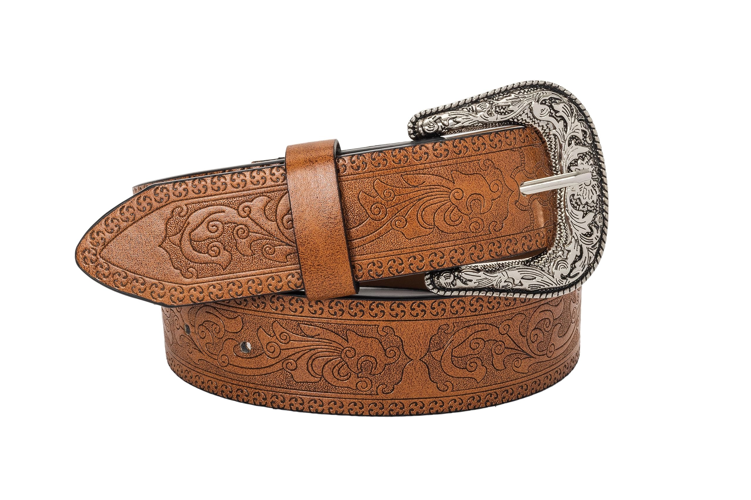 NociHah Retro-Western-Leather-Belts for Women and Men - Fashion Cowgirl Cowboy Waist-Belt Engrave Flower Buckle-Belt for Jeans Pants Dresses (Waist for 29"-39")