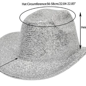 Silver Space Cowboy Hat - Sparkly Glitter Holographic Cowgirl Hat Rave Hat for Bachlorette Party Halloween(M)