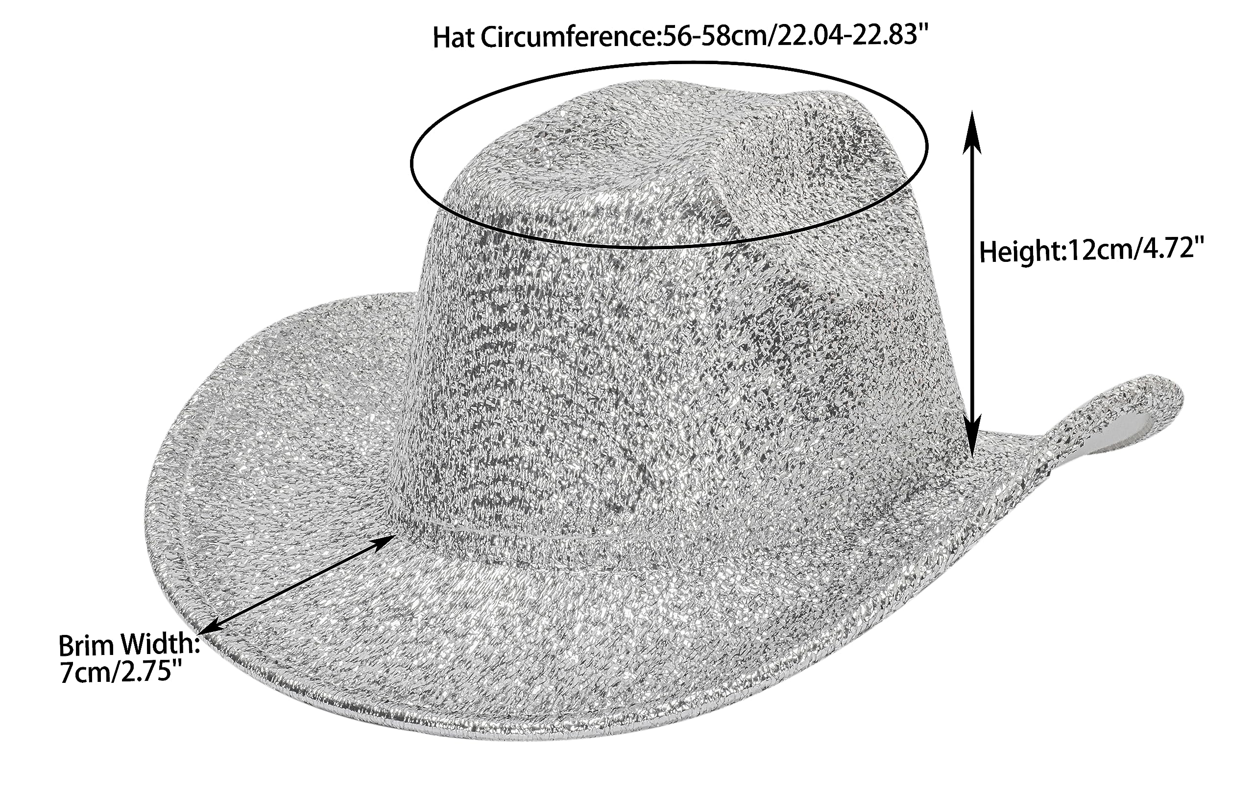 Silver Space Cowboy Hat - Sparkly Glitter Holographic Cowgirl Hat Rave Hat for Bachlorette Party Halloween(M)