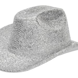 Silver Space Cowboy Hat - Sparkly Glitter Holographic Cowgirl Hat Rave Hat for Bachlorette Party Halloween(M)