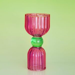 ban.do Cocktail Measuring Jigger, Double Jigger Shot Glass, 1/2 and 1 Shot Measuring Cup, Pink Glass Bar Tool, Tipsy Turvy