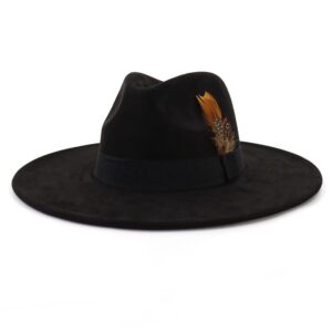 LIDHAY Big Wide Brim Fedora Hats for Women Men Western Suede Hat Panama Hat Outdoor Hats 015 Black