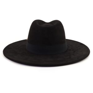 LIDHAY Big Wide Brim Fedora Hats for Women Men Western Suede Hat Panama Hat Outdoor Hats 015 Black