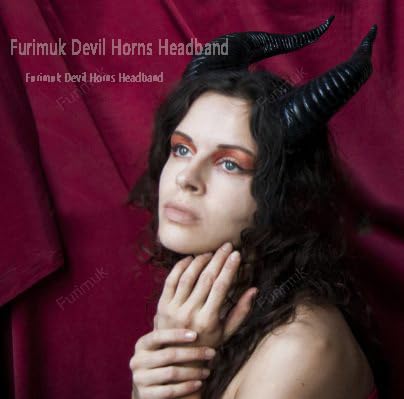 Furimuk Devil Horns Headband Black Cosplay Horn Hair Hoop Gothic Beauty Halloween Dress Up Hair Accessories Hairdress for Halloween Party Costume Hair Accessory (Black)