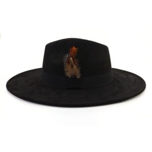 LIDHAY Big Wide Brim Fedora Hats for Women Men Western Suede Hat Panama Hat Outdoor Hats 015 Black