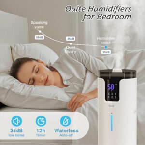 Humidifier large room, Lacidoll 16L/4.2Gal Whole house Humidifier 2000 sq.ft. Ultrasonic Cool Mist Humidifier for Home with Extension Tube, Quiet Bedroom Humidifier with Aroma Box, White