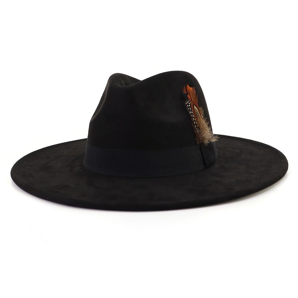 LIDHAY Big Wide Brim Fedora Hats for Women Men Western Suede Hat Panama Hat Outdoor Hats 015 Black