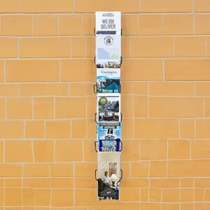 FixtureDisplays® Vertical Wall Mounting 6 Pockets 4 X 6" Greeting Card Post Card Rack 4.7 X 2.2 X 30.3" with Slight Pocket Overlap 11713-4X6-BLK