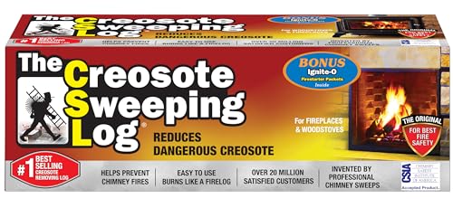 The Creosote Sweeping Log (CSL) with Bonus Ignite-O Fire Starter - Chimney Cleaner for Fireplaces and Woodstoves - Non-Toxic and Easy Cleaning Firelog