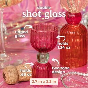 ban.do Cocktail Measuring Jigger, Double Jigger Shot Glass, 1/2 and 1 Shot Measuring Cup, Pink Glass Bar Tool, Tipsy Turvy