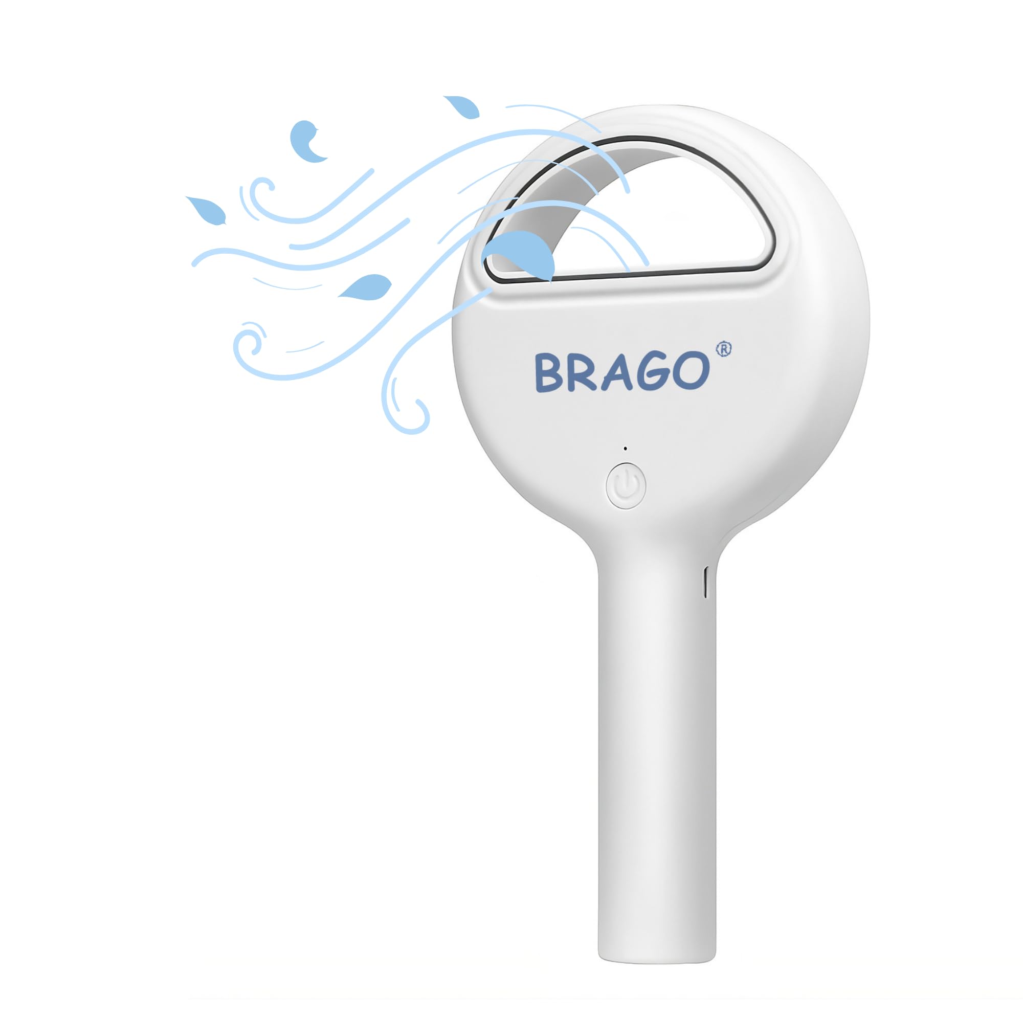 Brago Handheld Bladeless Mini Fan, Portable Hand Fan, Rechargeable Small Pocket Fan, Battery Operated Personal Fan for Indoor Outdoor Travelling (White)