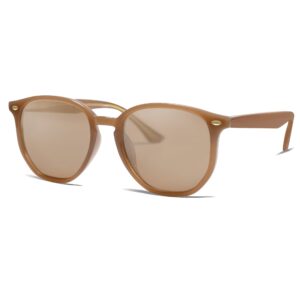 vanlinker hexagonal octagon trendy sunglasses for women light brown beige