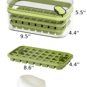 GOHOLE Ice Cube Trays for Freezer with Lid and Bin, 64 Ice Cubes, 2 Trays, Container, Lid & Ice Scoop (Green)