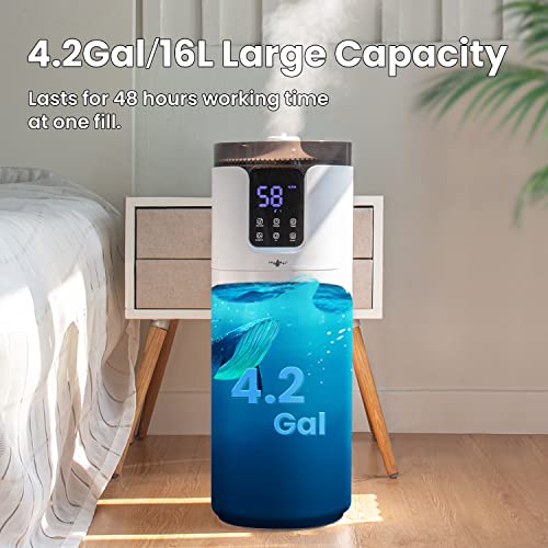 Humidifier large room, Lacidoll 16L/4.2Gal Whole house Humidifier 2000 sq.ft. Ultrasonic Cool Mist Humidifier for Home with Extension Tube, Quiet Bedroom Humidifier with Aroma Box, White