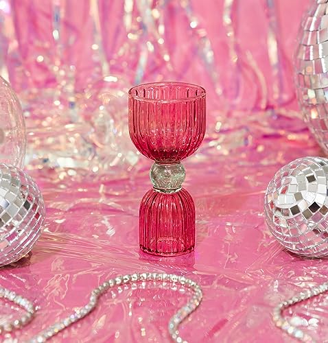 ban.do Cocktail Measuring Jigger, Double Jigger Shot Glass, 1/2 and 1 Shot Measuring Cup, Pink Glass Bar Tool, Tipsy Turvy