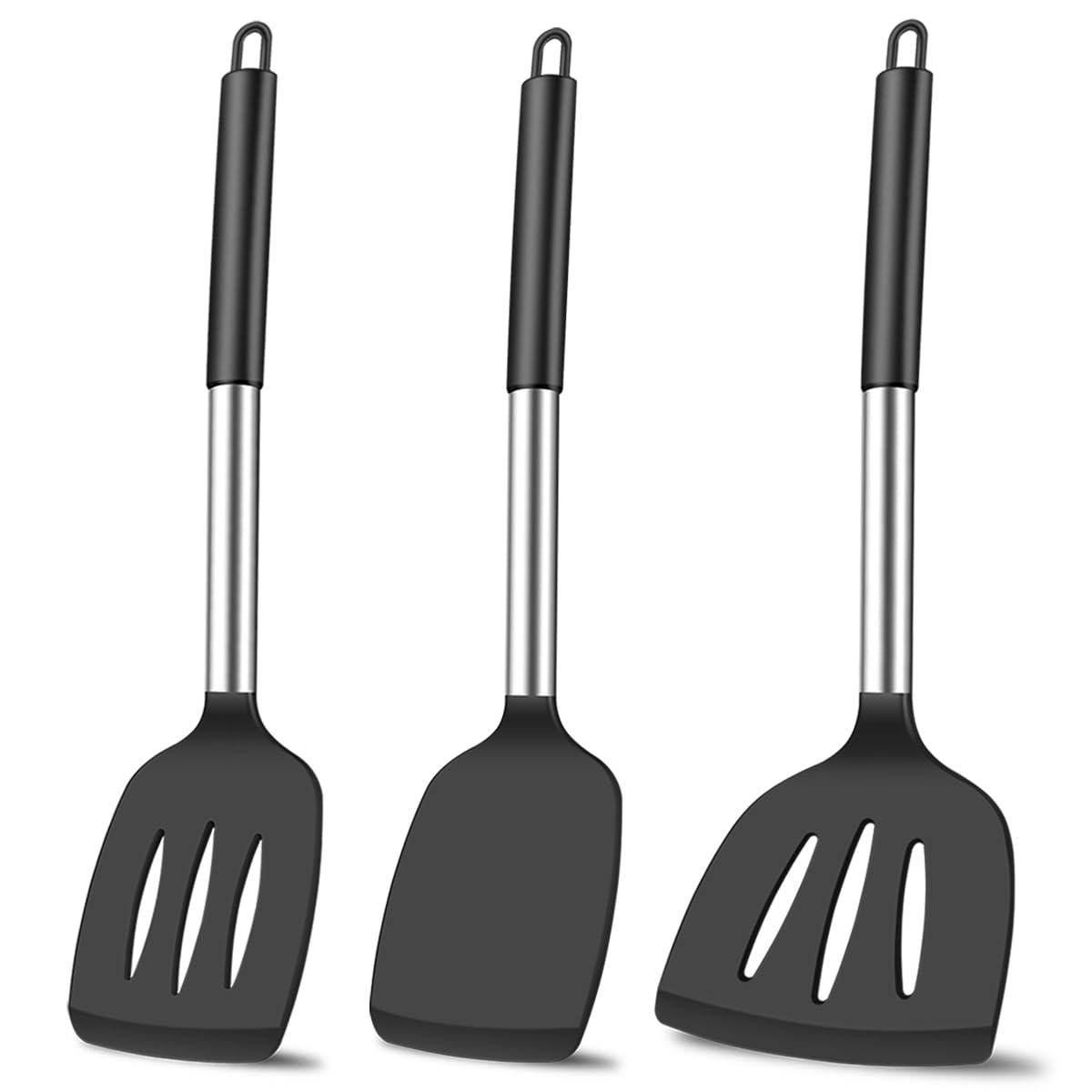 KLAQQED 3Pcs Spatula Silicone Spatula Turner Set Fish Spatulas Silicone Heat Resistant Spatulas for Nonstick Cookware Rubber Wok Spatula, Long Large Spatula Silicone Cooking Use Kitchen Utensils Set