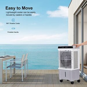 Uthfy Evaporative Air Cooler, Swamp Cooler with 5.3 Gallon Water Tank, 4 Ice Box, Remote, 12H Timer, 110°Oscillation, Portable Air Cooler Cooling Fan with 3 Speeds for Bedroom Home Office