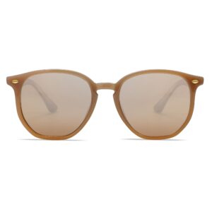 VANLINKER Hexagonal Octagon Trendy Sunglasses for women Light Brown Beige