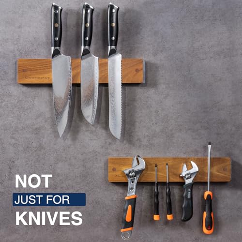 Gourmetop Magnetic Knife Holder for Wall 12", Knife Magnetic Strip No Drilling, Acacia Wood Magnetic Knife Holder for Refrigerator, Strong Knife Magnet&Knife Rack for Kitchen Utensil Organizer